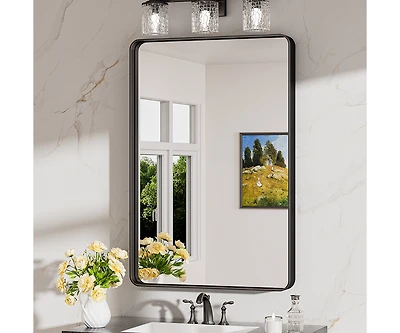 Keonjinn 24x36 Inch Brushed Gold Bathroom Vanity Mirror Tempered Glass Metal Framed