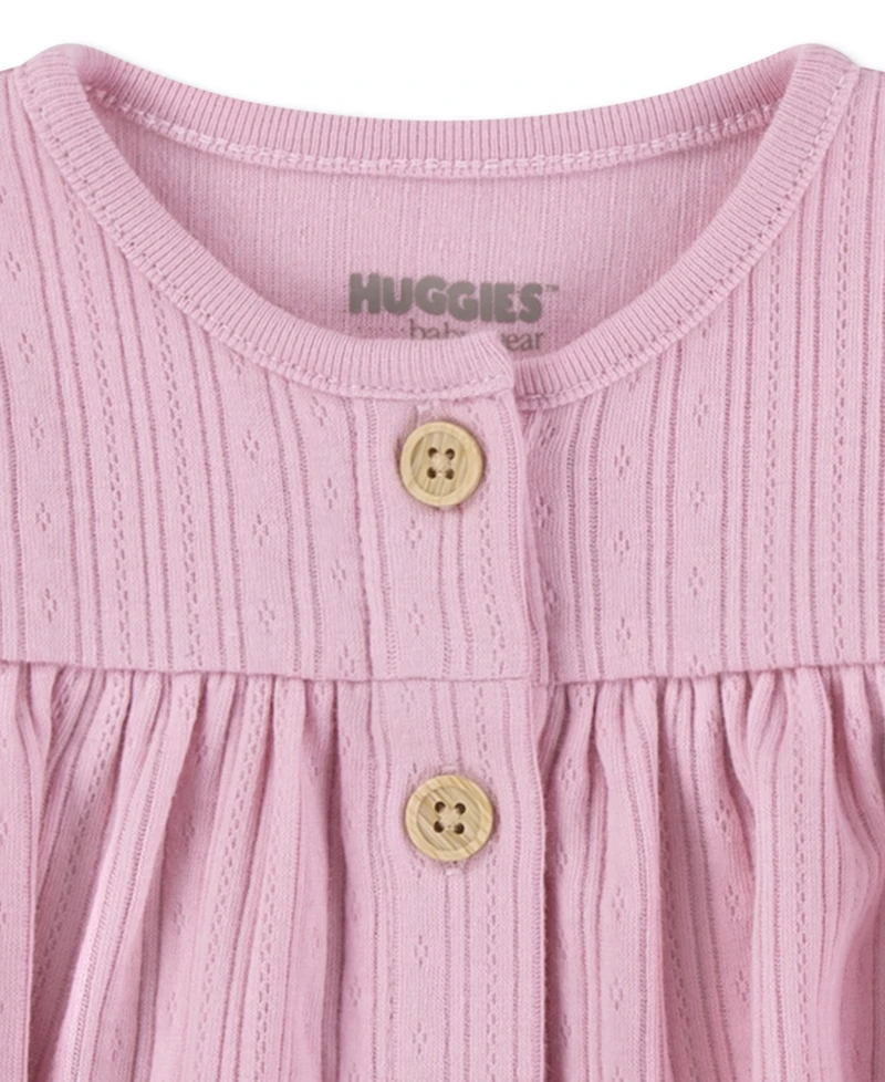 Huggies Baby Girls Cotton Cardigan, Pants & Hat, 3-Piece Set