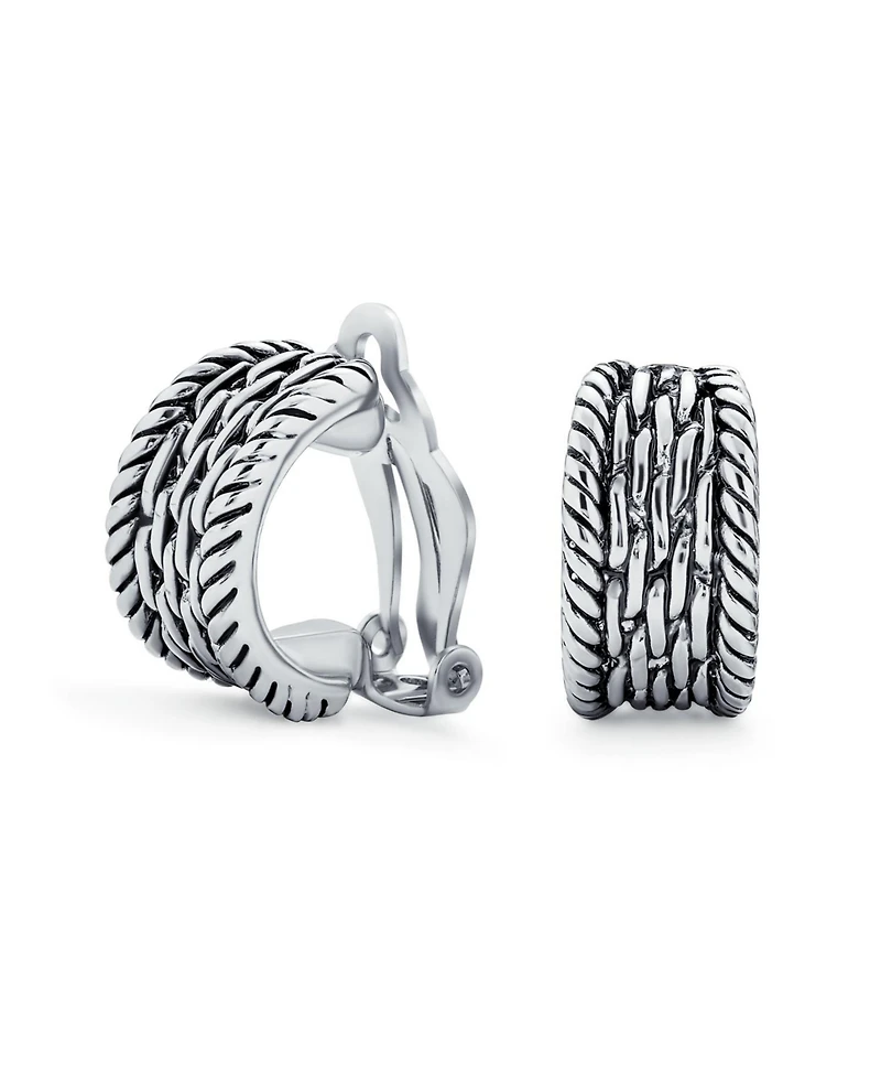 Bling Jewelry Twisted Cable Chain Weave Wide Half Hoop Clip On Earrings For Non Pierced Ears Oxidized Gold Plated Brass