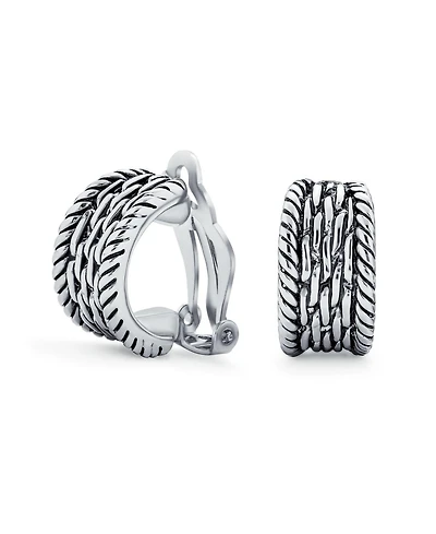 Bling Jewelry Twisted Cable Chain Weave Wide Half Hoop Clip On Earrings For Non Pierced Ears Oxidized Gold Plated Brass