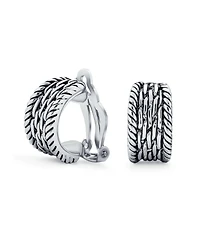 Bling Jewelry Twisted Cable Chain Weave Wide Half Hoop Clip On Earrings For Non Pierced Ears Oxidized Gold Plated Brass