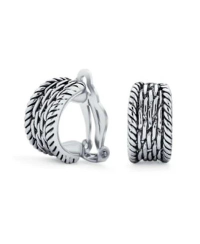 Bling Jewelry Fashion Cable Weave Wide Half Hoop Clip On Earrings Non Pierced Ears Oxidized