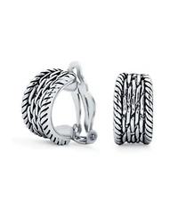Bling Jewelry Fashion Cable Weave Wide Half Hoop Clip On Earrings Non Pierced Ears Oxidized