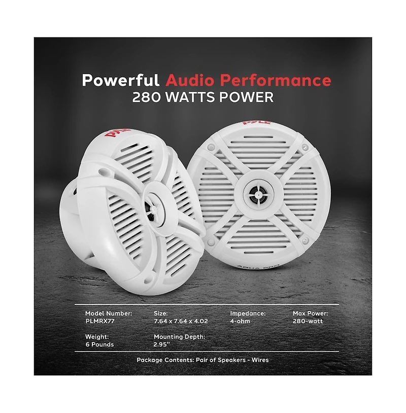 Pyle 7.7-Inch Component Marine Speakers, 280 Watts