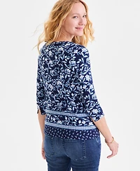 Style & Co Women's Printed Pima Cotton 3/4-Sleeve Top, Exclusively at Macy's