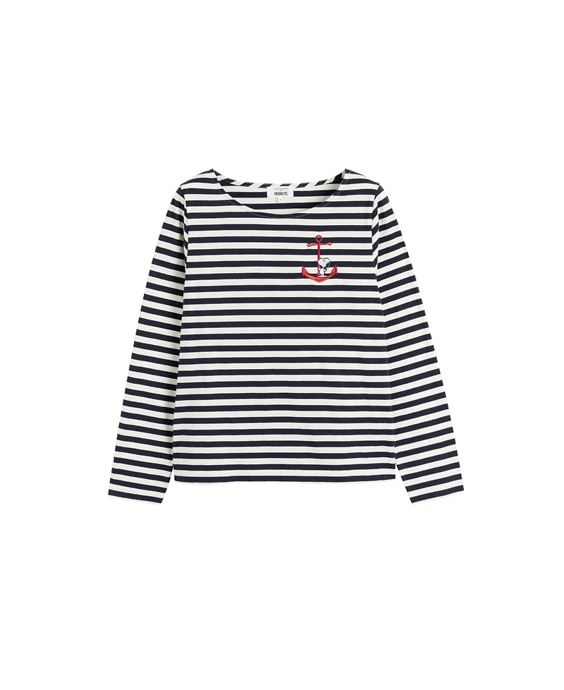 Chinti & Parker Women's Navy Cotton Stripe Snoopy T-Shirt