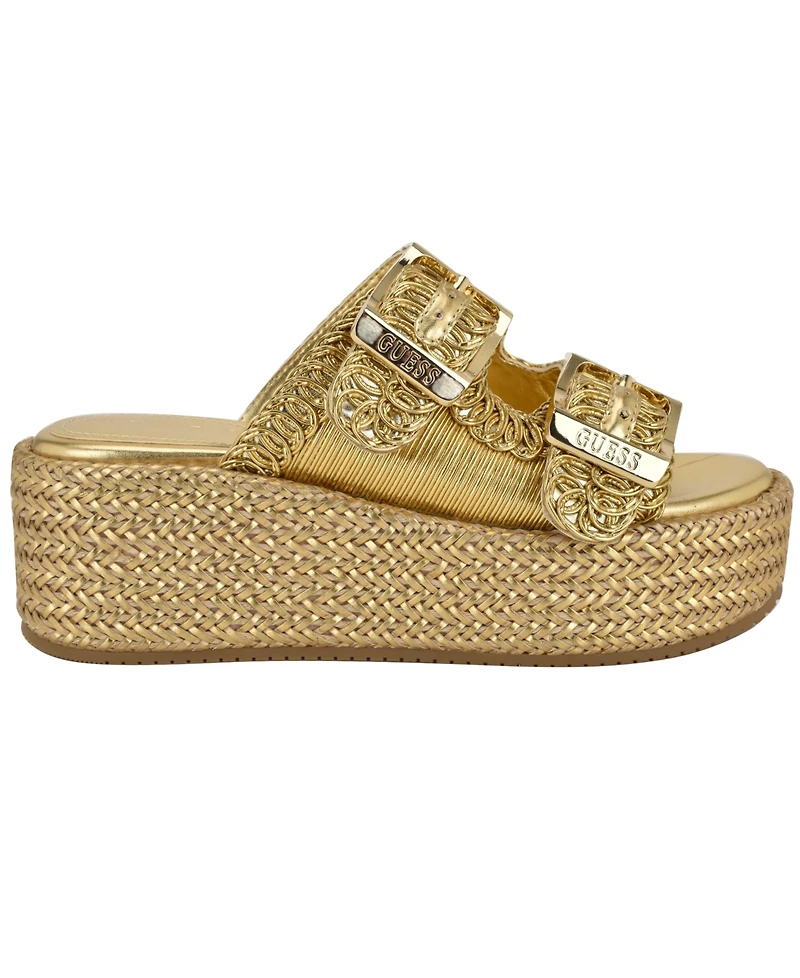 Guess Women's Binks Double-Buckle Woven Platform Wedge Sandals