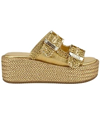 Guess Women's Binks Double-Buckle Woven Platform Wedge Sandals