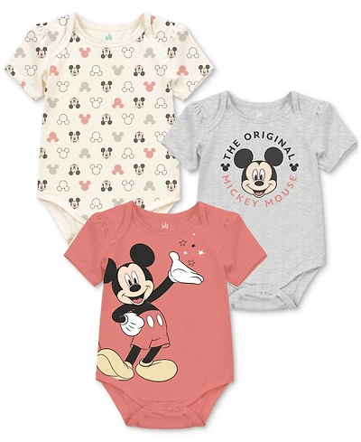 Disney Baby Mickey Mouse Short-Sleeve Bodysuits, 3 Pack