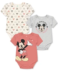 Disney Baby Mickey Mouse Short-Sleeve Bodysuits, 3 Pack