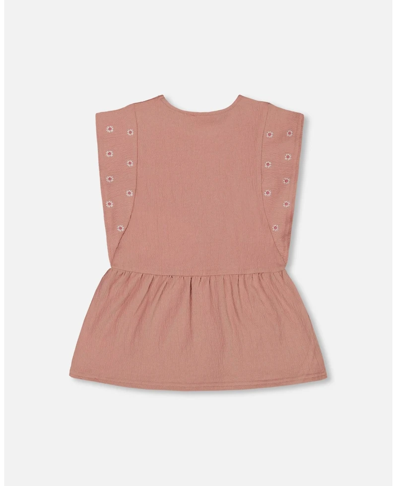 Deux par Deux Big Girls Crinkle Jersey Tunic With Embroidery Dark Old Pink