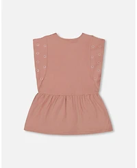 Deux par Deux Big Girls Crinkle Jersey Tunic With Embroidery Dark Old Pink