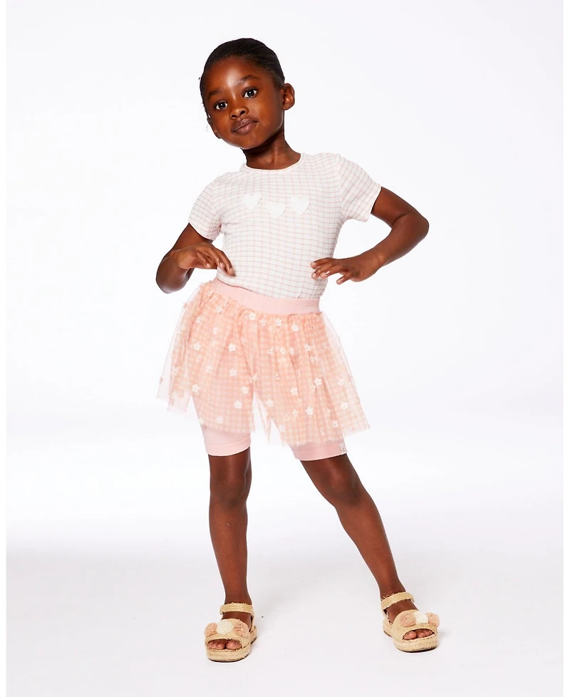 Deux par Deux Toddler Girls Crinkle Biker Short With Flower Mesh Skirt Light Old Pink - Toddler|Child