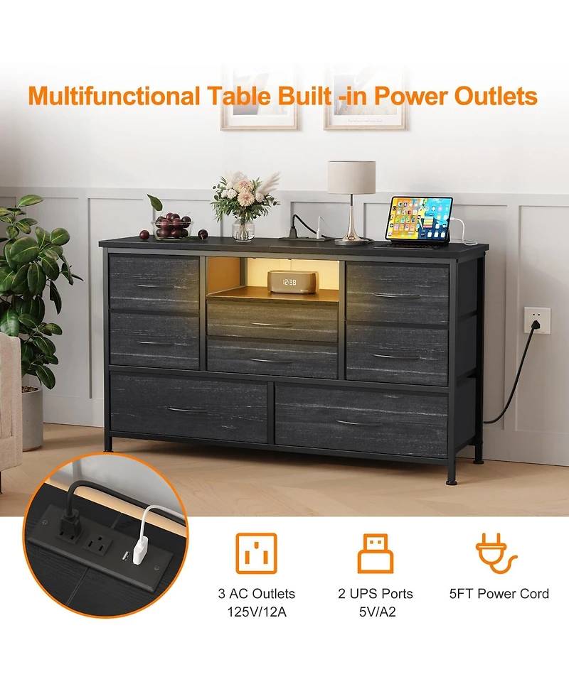 gaomon Tv Stand Dresser for Bedroom with 8 Fabric Drawer & Power Outlet