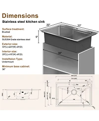 Casainc 33inch L x 22inch W Drop-in Kitchen Sink with Accessories