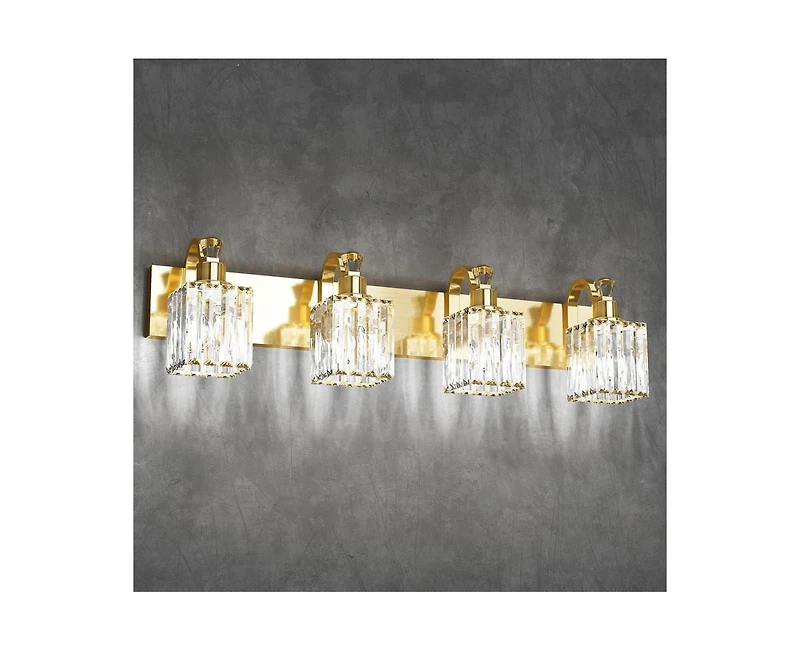 gaomon Modern Crystal Bathroom Vanity Lights Gold Bathroom Light Fixtures Crystal Vanity Shower Lights Over Mirror, Mirror Glass Crystal Bathroom Vani