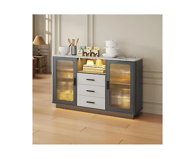 Vlsrka Wine Bar Storage Cabinet with Led Lights