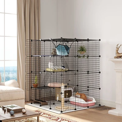 PawHut Diy Cat Cage Indoor with Hammock, for 1-3 Cats, 3 x 3 x 4,