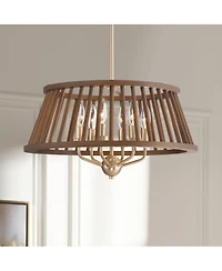 Possini Euro Design Givens 19 3/4" Modern Pendant Chandelier Ceiling Light Fixture Dining Room Over Table 6-Light Satin Bronze and Wood Finish