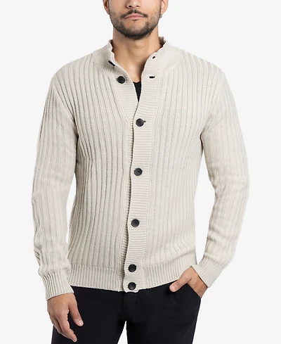 X-Ray Men's Button Up Stand Collar Ribbed Knit Cardigan Sweater