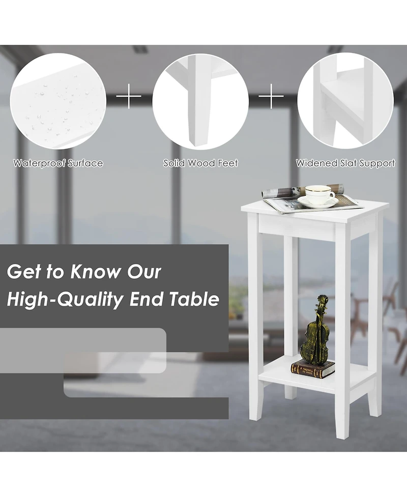 Gymax 2PCS 2-Tier Nightstand End Side Table Coffee Table Wooden Legs Bedroom Black