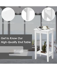Gymax 2PCS 2-Tier Nightstand End Side Table Coffee Table Wooden Legs Bedroom Black