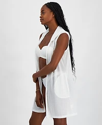 J Valdi Women's Hooded Zip-Front Sleeveless Swim Cover-Up
