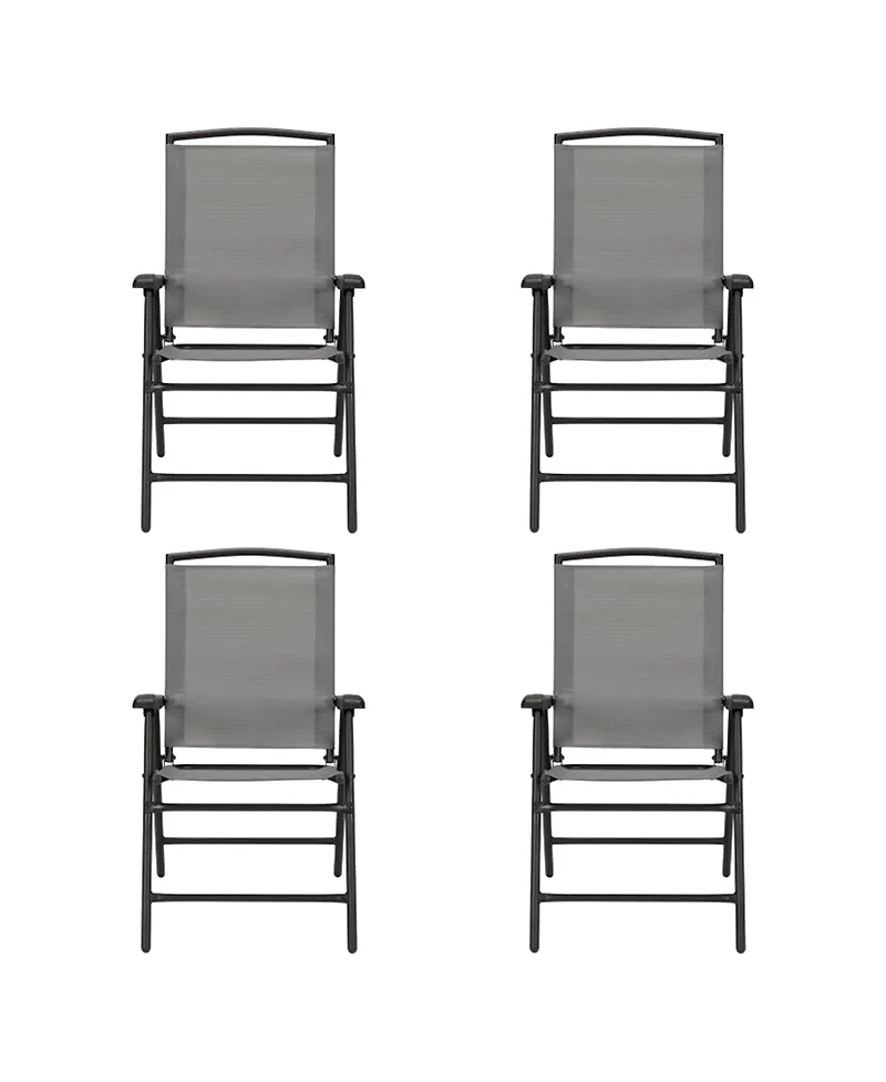 Four Seasons Courtyard Sunny Isles Outdoor Folding Arm Chair Set, 4 Pack, Gray