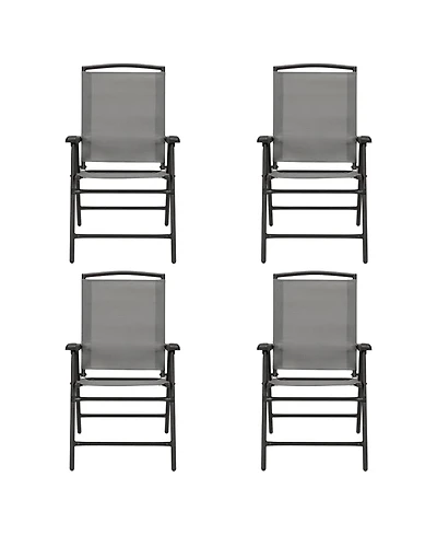 Four Seasons Courtyard Sunny Isles Outdoor Folding Arm Chair Set, 4 Pack, Gray