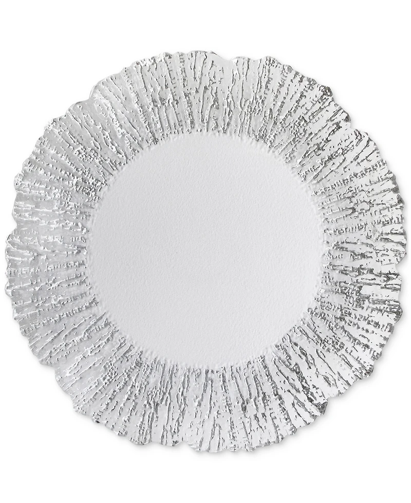 American Atelier Deniz Silver Flower Glass Charger Plates, Set of 4