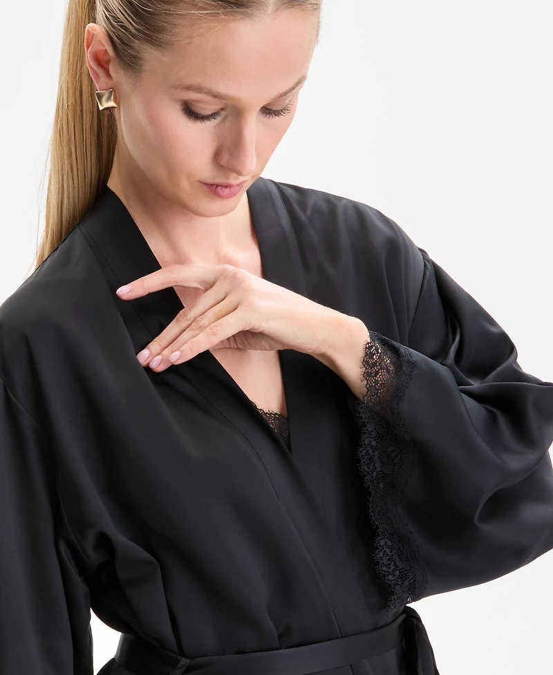 I.n.c. International Concepts Women's Lace-Trim Satin Robe, Exclusively at Macy's