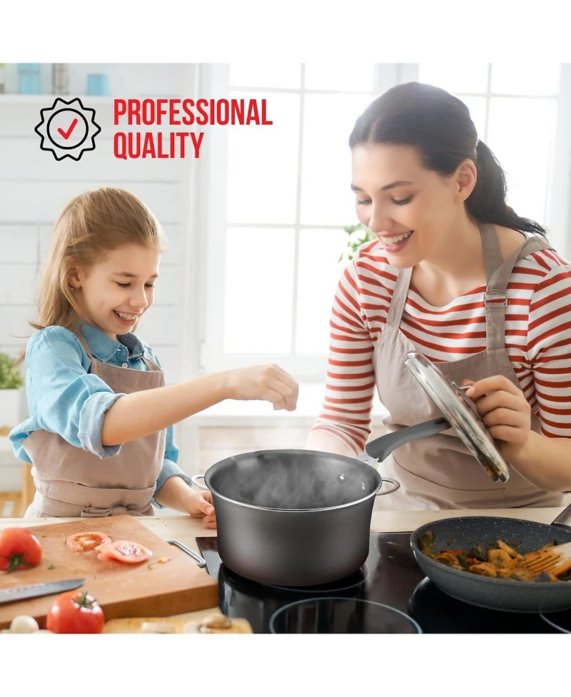 Bakken- Swiss Pots and Pans Set – 14 Piece – Non-Stick Professional Home Kitchenware – Cooking Pots with Lids – Skillet Fr