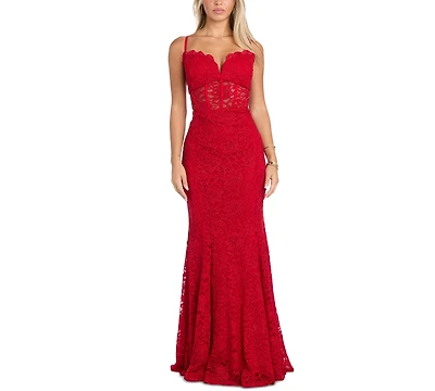 Morgan & Company Juniors' Sleeveless Glitter Lace Gown