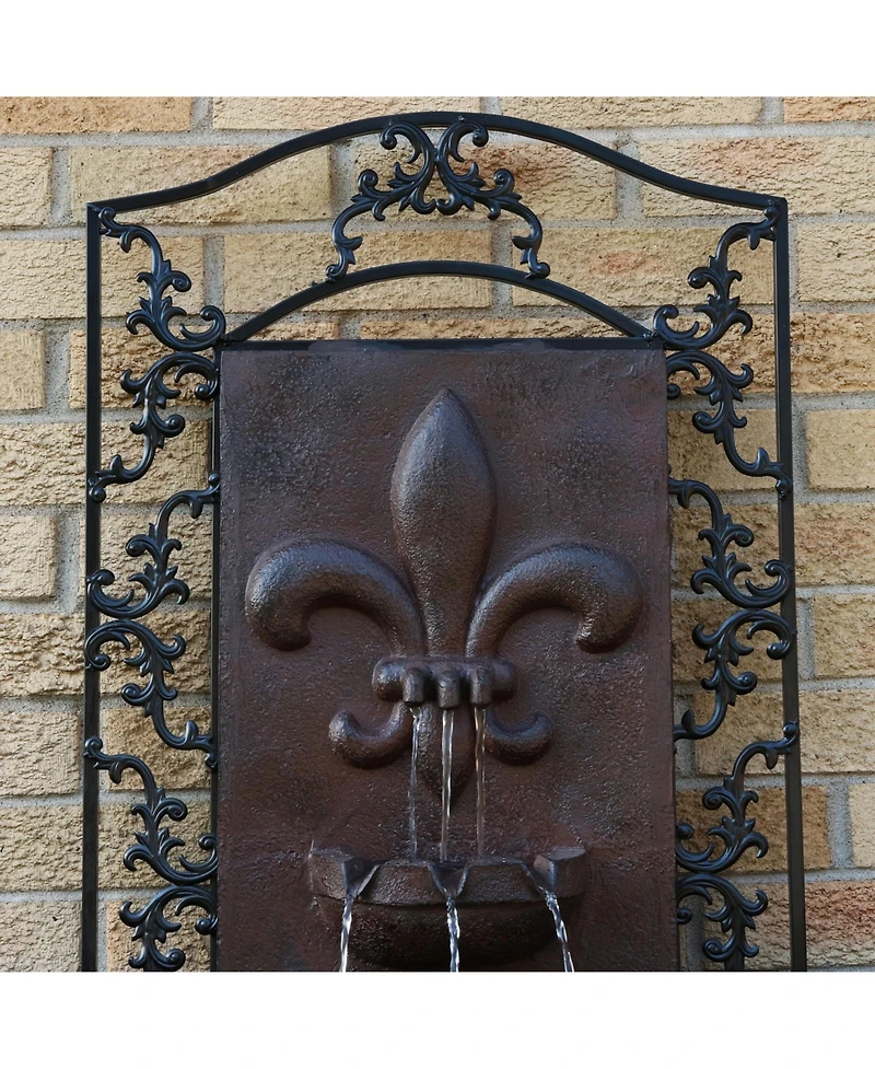 Sunnydaze Decor French Lily 33-Inch Polystone Outdoor Solar Wall Fountain - Iron Finish