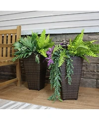 Modern Decorative Standing Square Polyrattan Planter Containers - Brown - 2-Pack