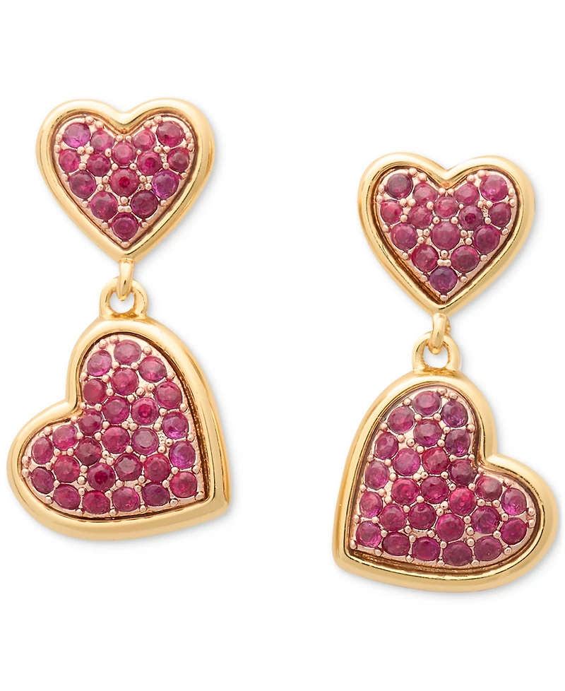 Kate Spade New York Two-Tone Cubic Zirconia Pave Double Heart Drop Earrings