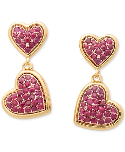 Kate Spade New York Two-Tone Cubic Zirconia Pave Double Heart Drop Earrings
