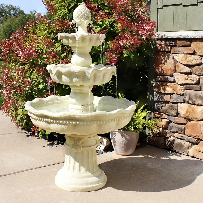 51"H Electric Polyresin and Fiberglass 3-Tier Pineapple Top Outdoor Water Fountain