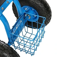 Garden Cart Rolling Scooter with Extendable Steering Handle - Swivel Seat and Utility Basket