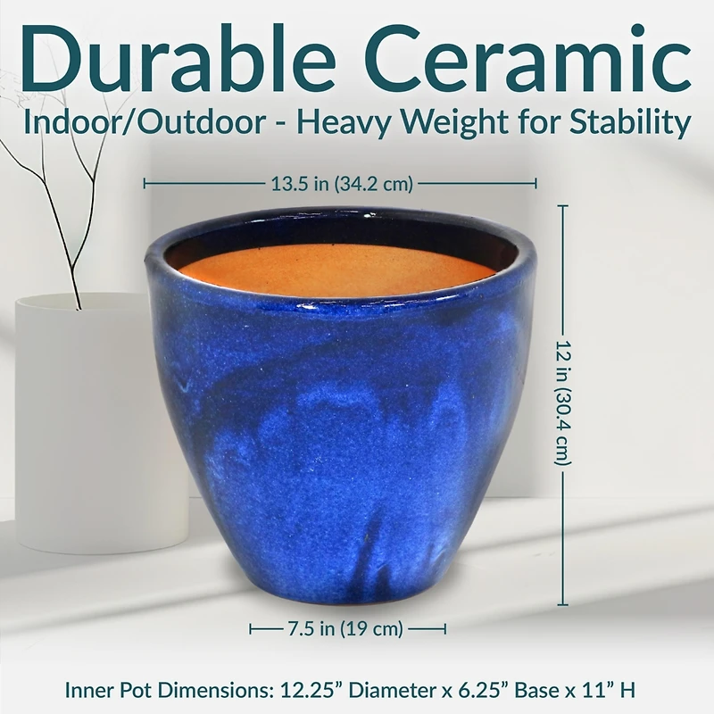 Resort Outdoor/Indoor High-Fired Glazed Uv- and Frost-Resistant Ceramic Flower Pot Planter with Drainage Holes