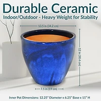 Resort Outdoor/Indoor High-Fired Glazed Uv- and Frost-Resistant Ceramic Flower Pot Planter with Drainage Holes