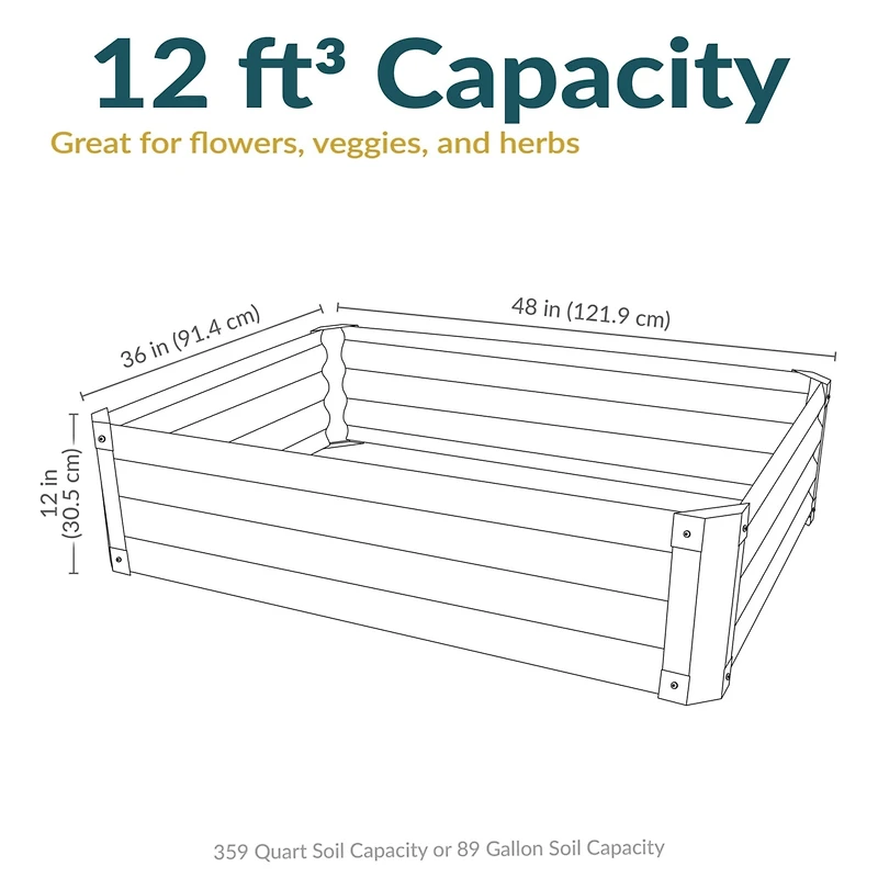 Galvanized Raised Garden Bed Outdoor - Metal Planter Box for Gardening Vegetables and Plants - 12" H Rectangle - Silver