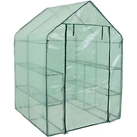 Portable Outdoor Grandeur Walk-In Greenhouse with 4 Steel Wire Shelves and Roll-Up Door - Green
