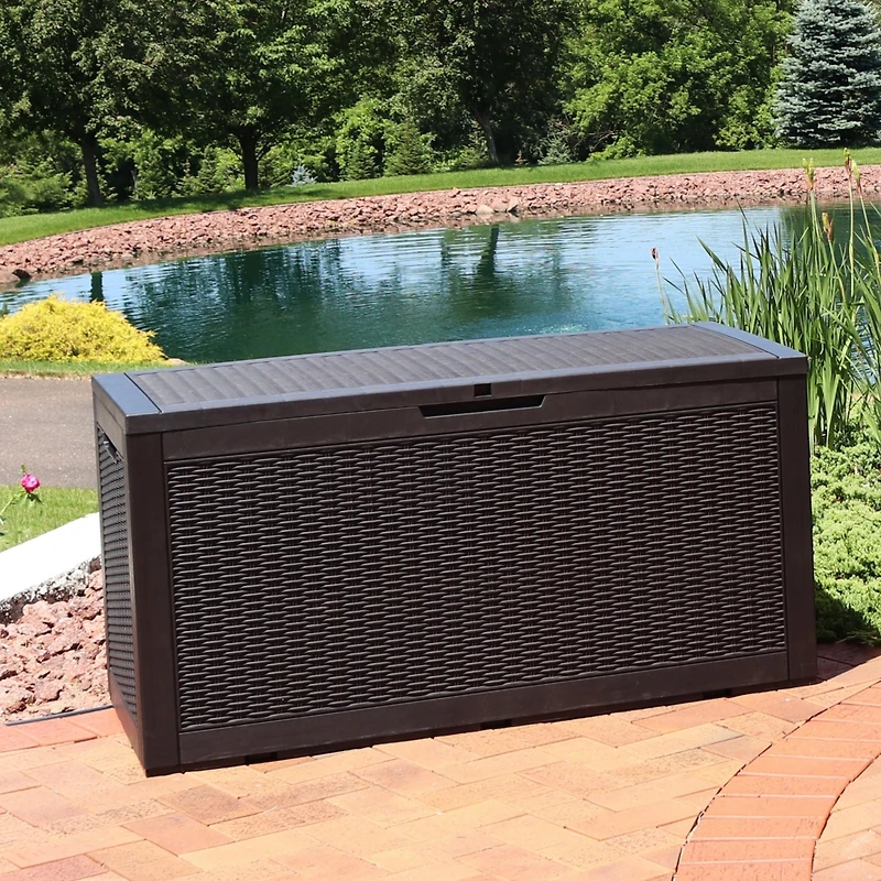 Outdoor Deck and Patio Storage Box with Rattan Design - 100 Gal.
