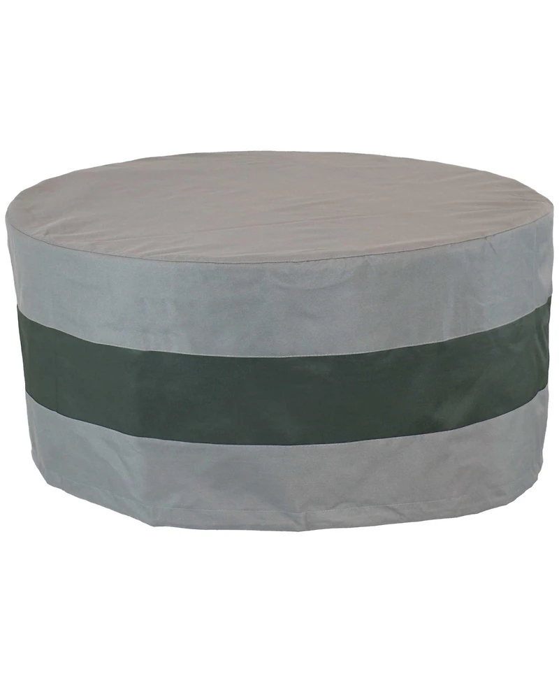 2-Tone Round Outdoor Fire Pit Cover - Heavy-Duty 300D Polyester with Drawstring - Gray/Green - 60-Inch x 24-Inch