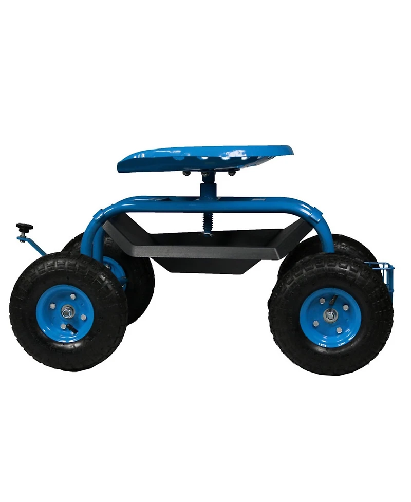 Rolling Gardening Cart with Adjustable 360-Degree Swivel Seat - Utility Tool Tray and Storage Basket