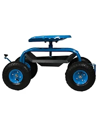 Rolling Gardening Cart with Adjustable 360-Degree Swivel Seat - Utility Tool Tray and Storage Basket