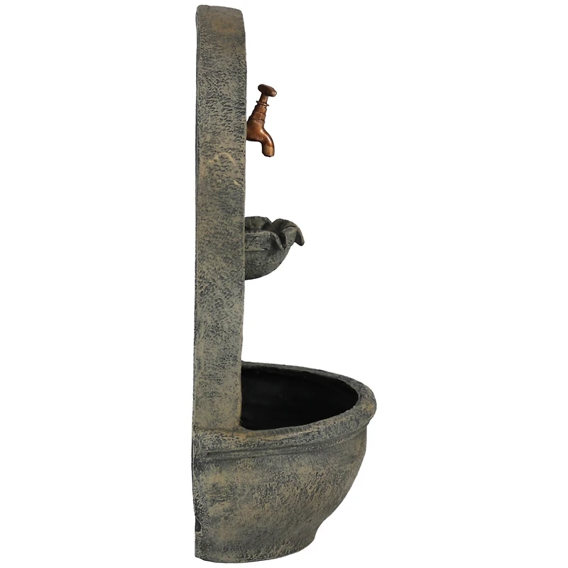 Messina 26-Inch Polystone Outdoor Wall Water Fountain - Electric Submersible Pump - French Limestone Finish