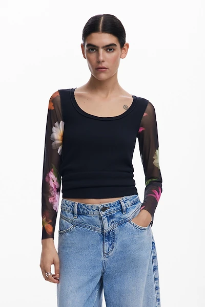 Desigual Women's T-shirt with printed sleeves