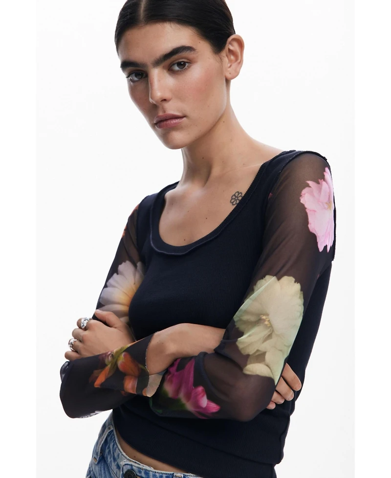 Desigual Women's T-shirt with printed sleeves